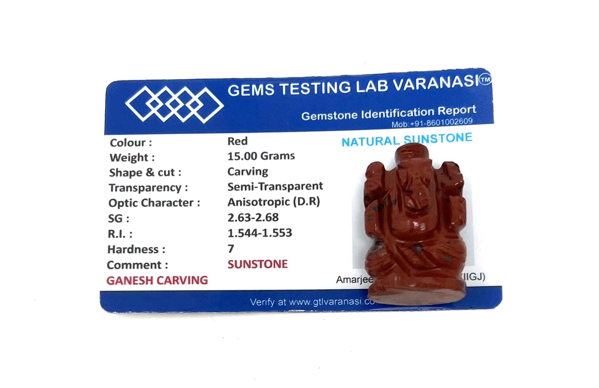 Mahant Ji 100% Certified Pure Red Sunstone Ganesh/Laal Sun Sitara Ganesha Murti With Lab Certificate For Gift (Weight 12 Gm To 1